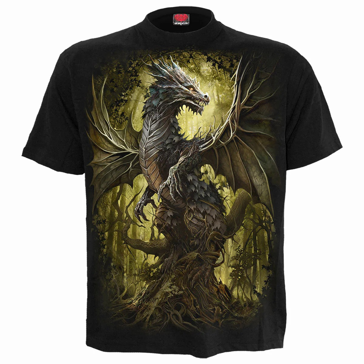Black - Front - Spiral Direct Unisex Adult Oak Dragon T-Shirt