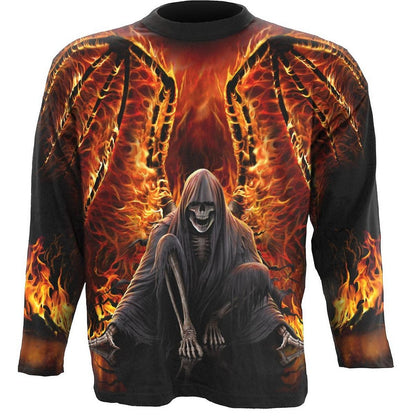 Black - Front - Spiral Direct Unisex Adult Flaming Death All-Over Print Long-Sleeved T-Shirt