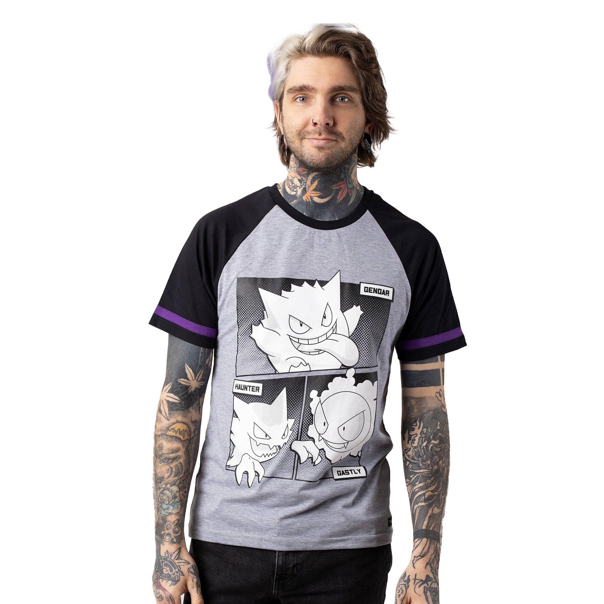 Heather Grey - Side - Pokemon Unisex Adult Shadow Raglan T-Shirt