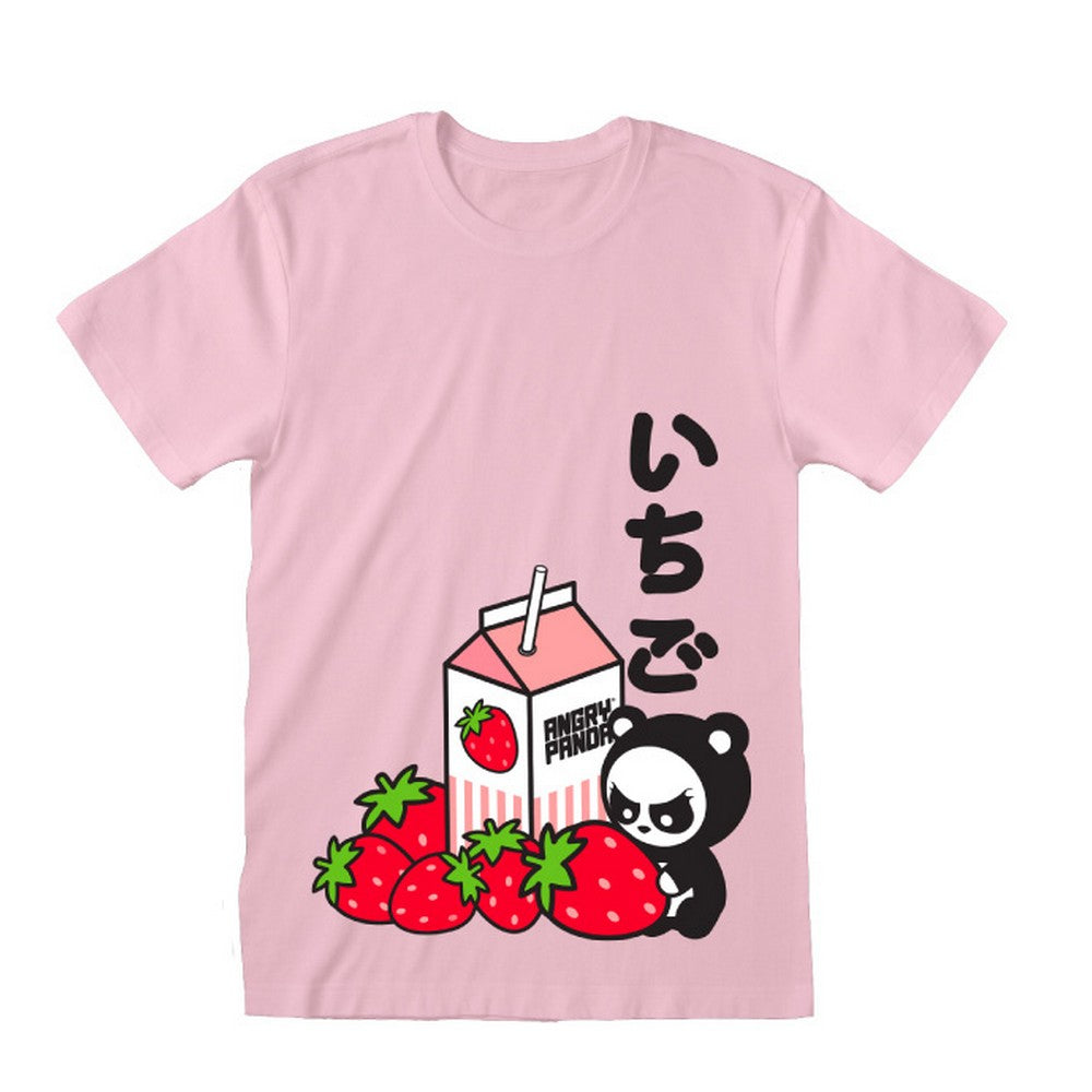 Pink - Front - Angry Panda Unisex Adult Strawberry T-Shirt