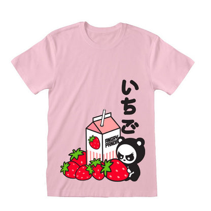 Pink - Front - Angry Panda Unisex Adult Strawberry T-Shirt