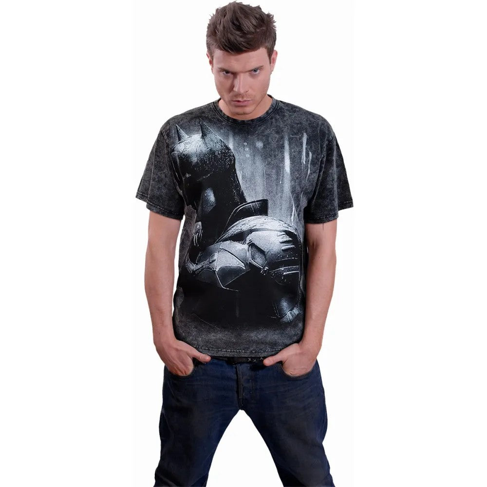 Black - Side - Spiral Direct Unisex Adult Acid Rain Batman T-Shirt