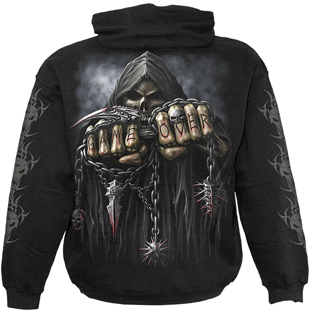 Black - Back - Spiral Direct Childrens-Kids Game Over Drawstring Hoodie