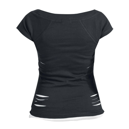 Black - Back - Spiral Direct Womens-Ladies Bright Eyes Ripped 2 in 1 T-Shirt