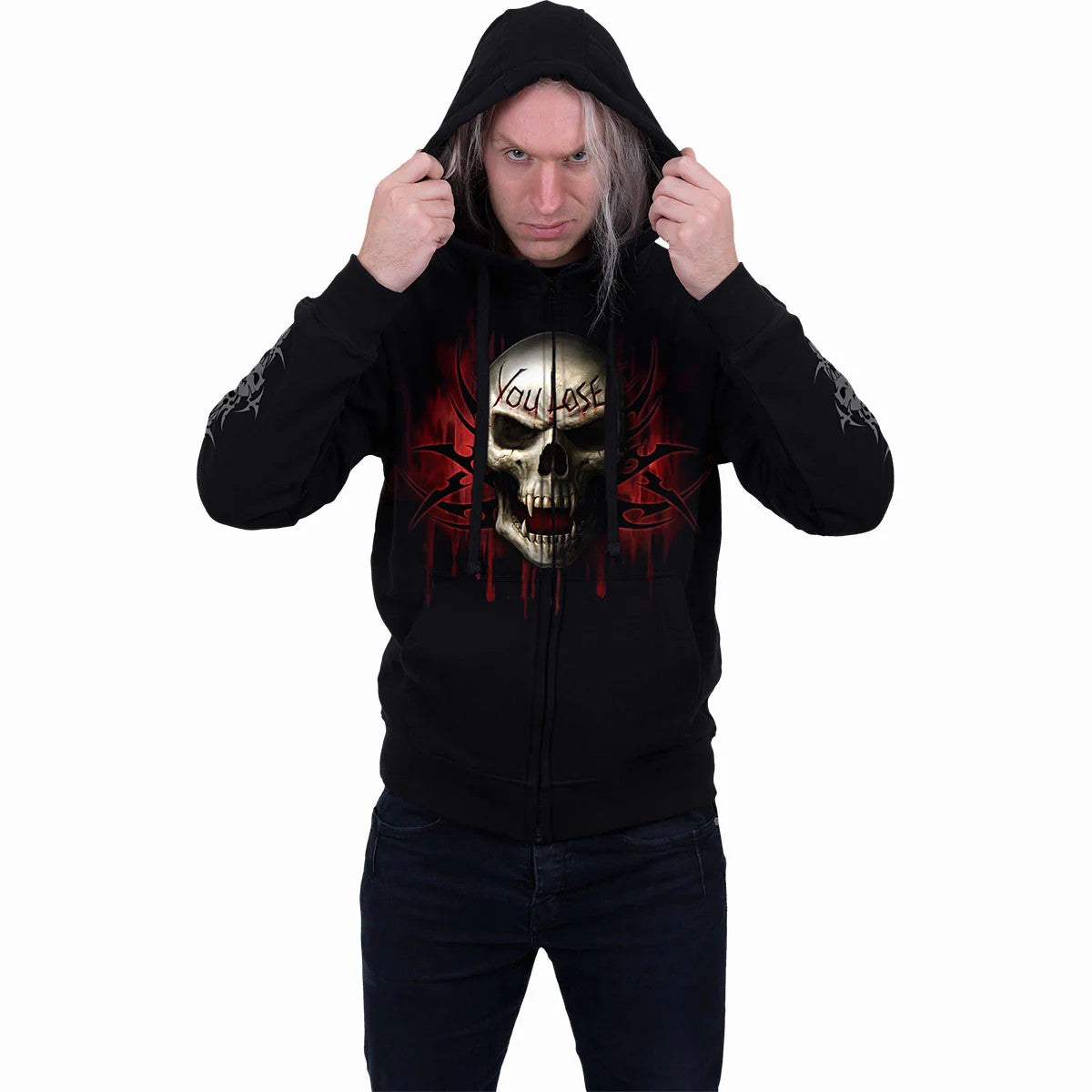 Black - Side - Spiral Direct Unisex Adult Game Over Full Zip Hoodie