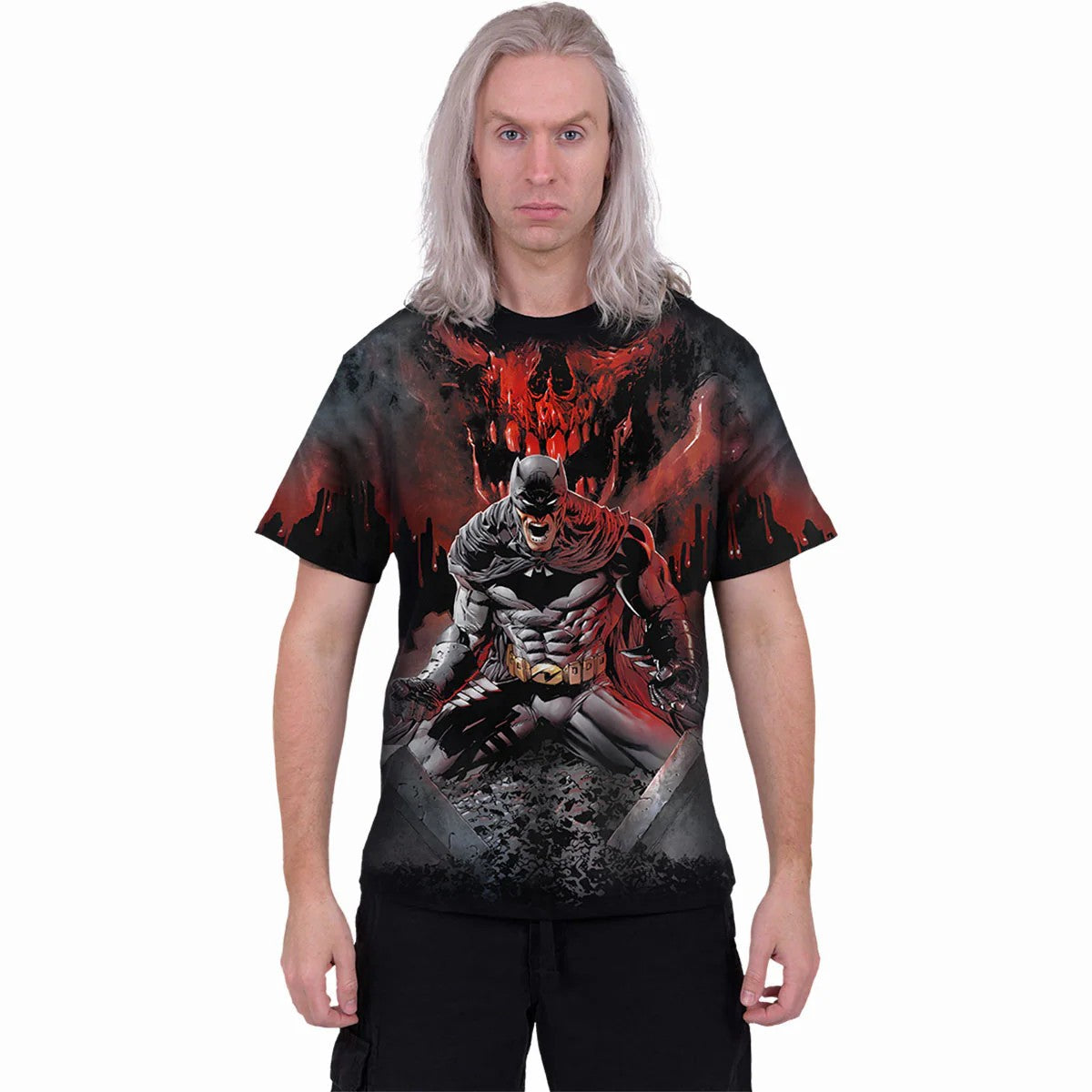 Black - Side - Spiral Direct Unisex Adult Asylum Wrap Batman All-Over Print T-Shirt