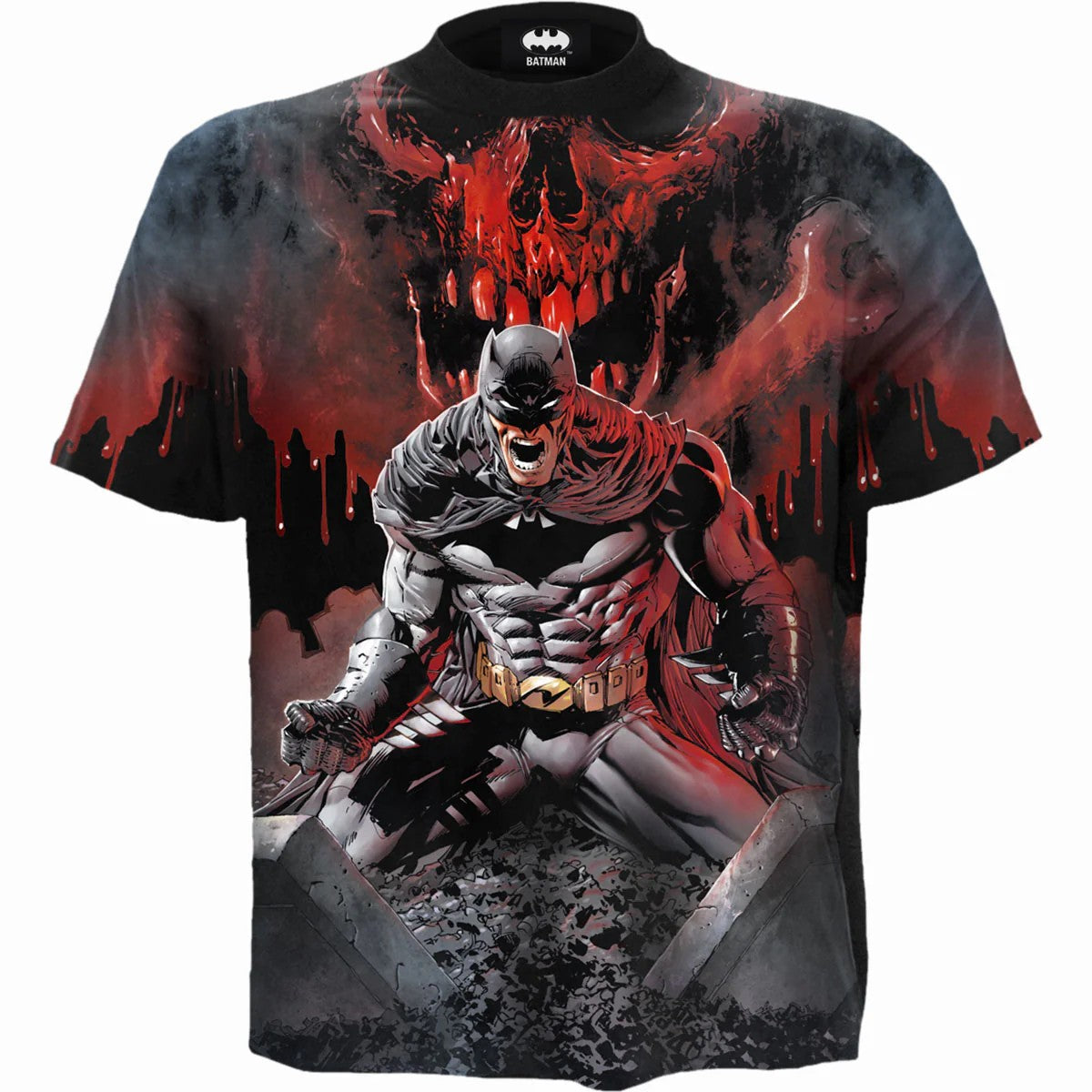 Black - Front - Spiral Direct Unisex Adult Asylum Wrap Batman All-Over Print T-Shirt