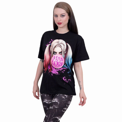 Black - Back - Spiral Direct Unisex Adult Mad Love Harley Quinn T-Shirt