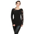 Black - Side - Spiral Direct Womens-Ladies Lace Shoulder Long-Sleeved Top