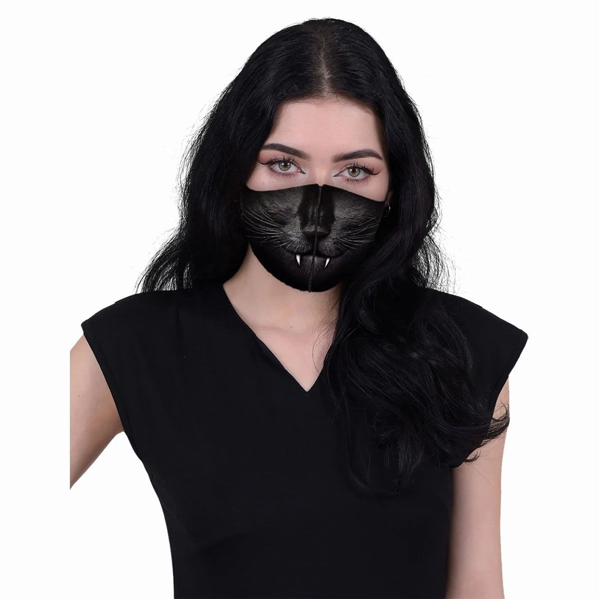 Black - Back - Spiral Direct Cat Fangs Face Mask