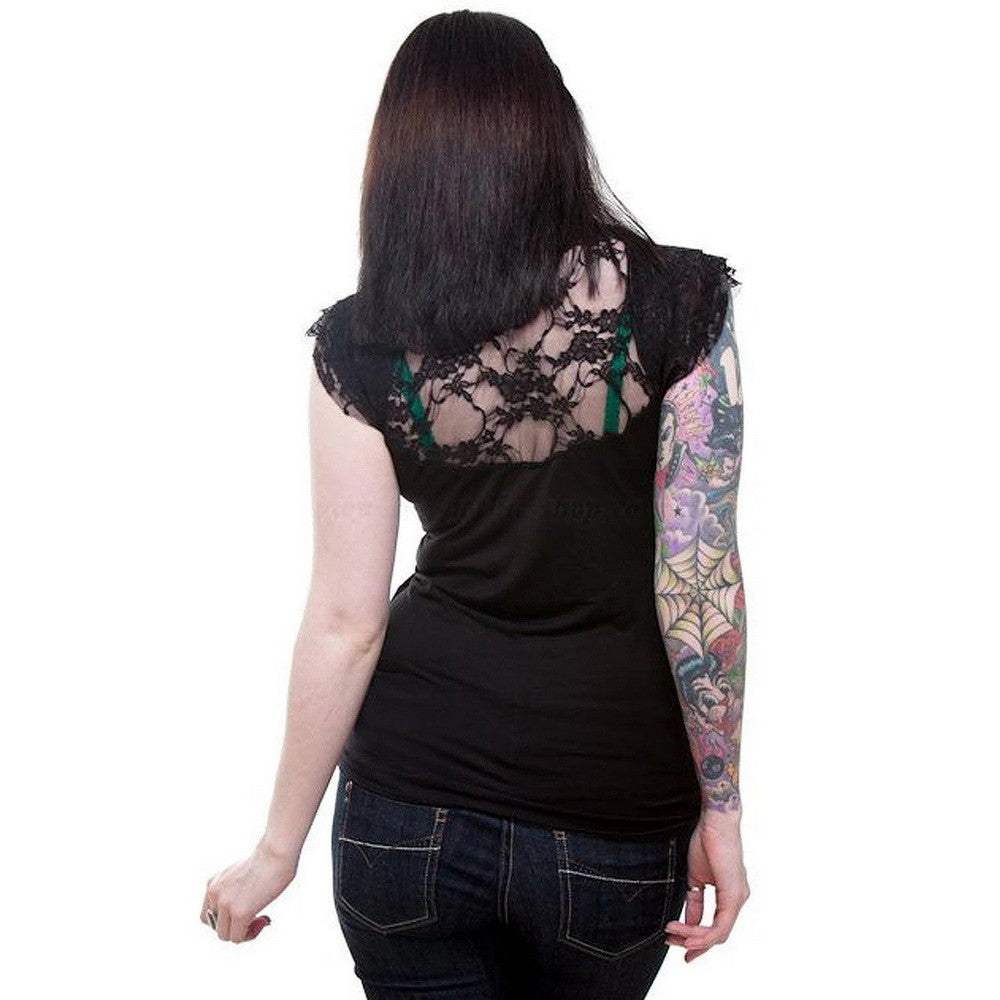 Black - Back - Spiral Direct Womens-Ladies Gothic Elegance Lace Detail Top