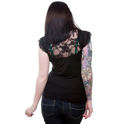 Black - Back - Spiral Direct Womens-Ladies Gothic Elegance Lace Detail Top