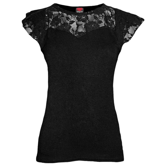 Black - Front - Spiral Direct Womens-Ladies Gothic Elegance Lace Detail Top