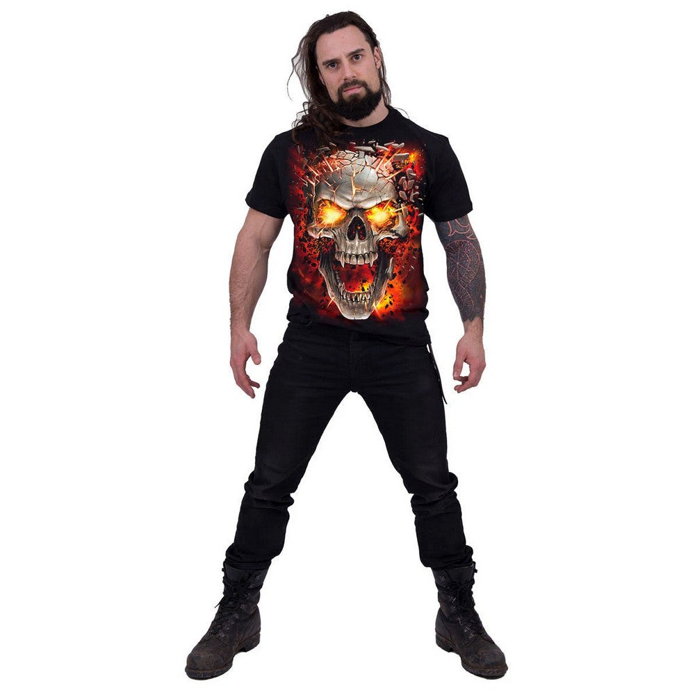 Black - Side - Spiral Direct Unisex Adult Skull Blast Short-Sleeved T-Shirt