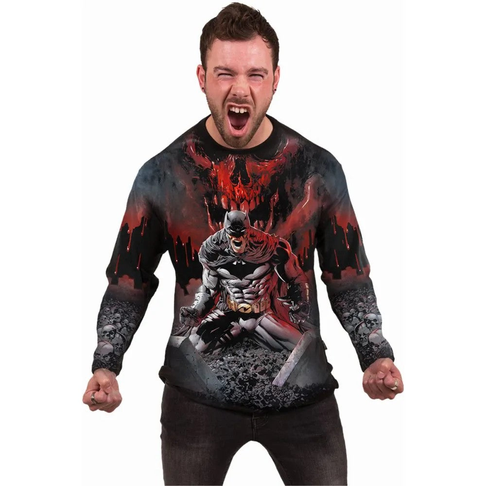 Black - Side - Batman Unisex Adult Asylum Wrap Long-Sleeved T-Shirt
