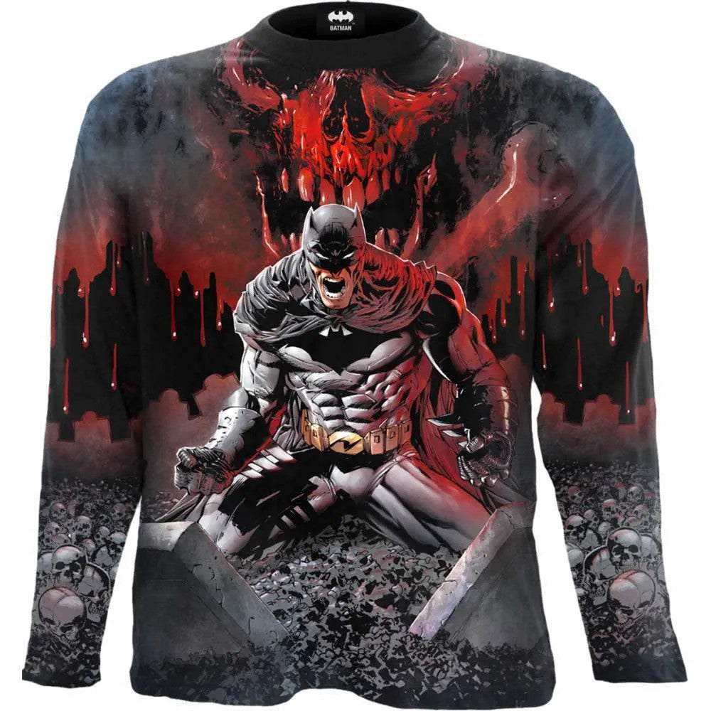 Black - Front - Batman Unisex Adult Asylum Wrap Long-Sleeved T-Shirt