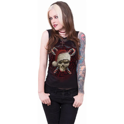 Black - Back - Spiral Direct Womens-Ladies Candy Cane Santa 2 in 1 Sleeveless Tank Top