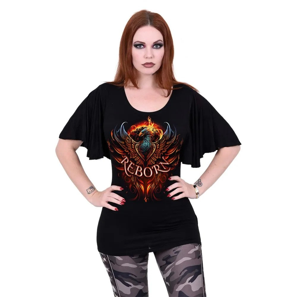 Black - Back - Spiral Direct Womens-Ladies Ashes Reborn Batwing Sleeve Top