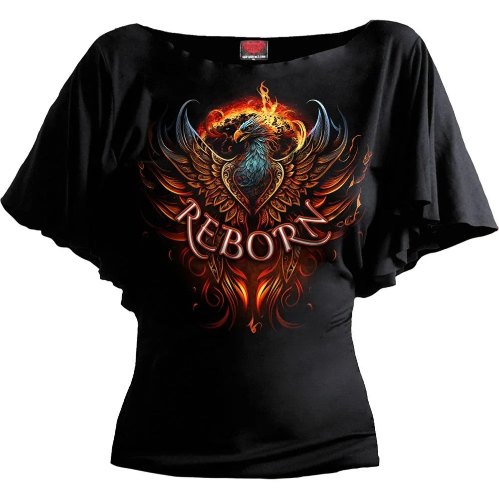 Black - Front - Spiral Direct Womens-Ladies Ashes Reborn Batwing Sleeve Top