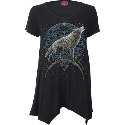 Black - Front - Spiral Direct Womens-Ladies Celtic Wolf Tunic