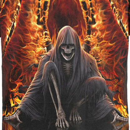 Black - Side - Spiral Direct Unisex Adult Flaming Death Short-Sleeved T-Shirt