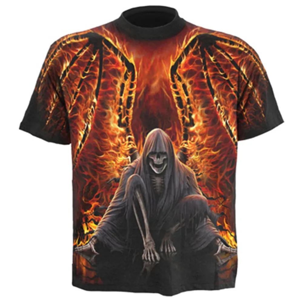 Black - Front - Spiral Direct Unisex Adult Flaming Death Short-Sleeved T-Shirt