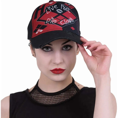 Black - Lifestyle - Spiral Direct Die Clown Harley Quinn Distressed Baseball Cap