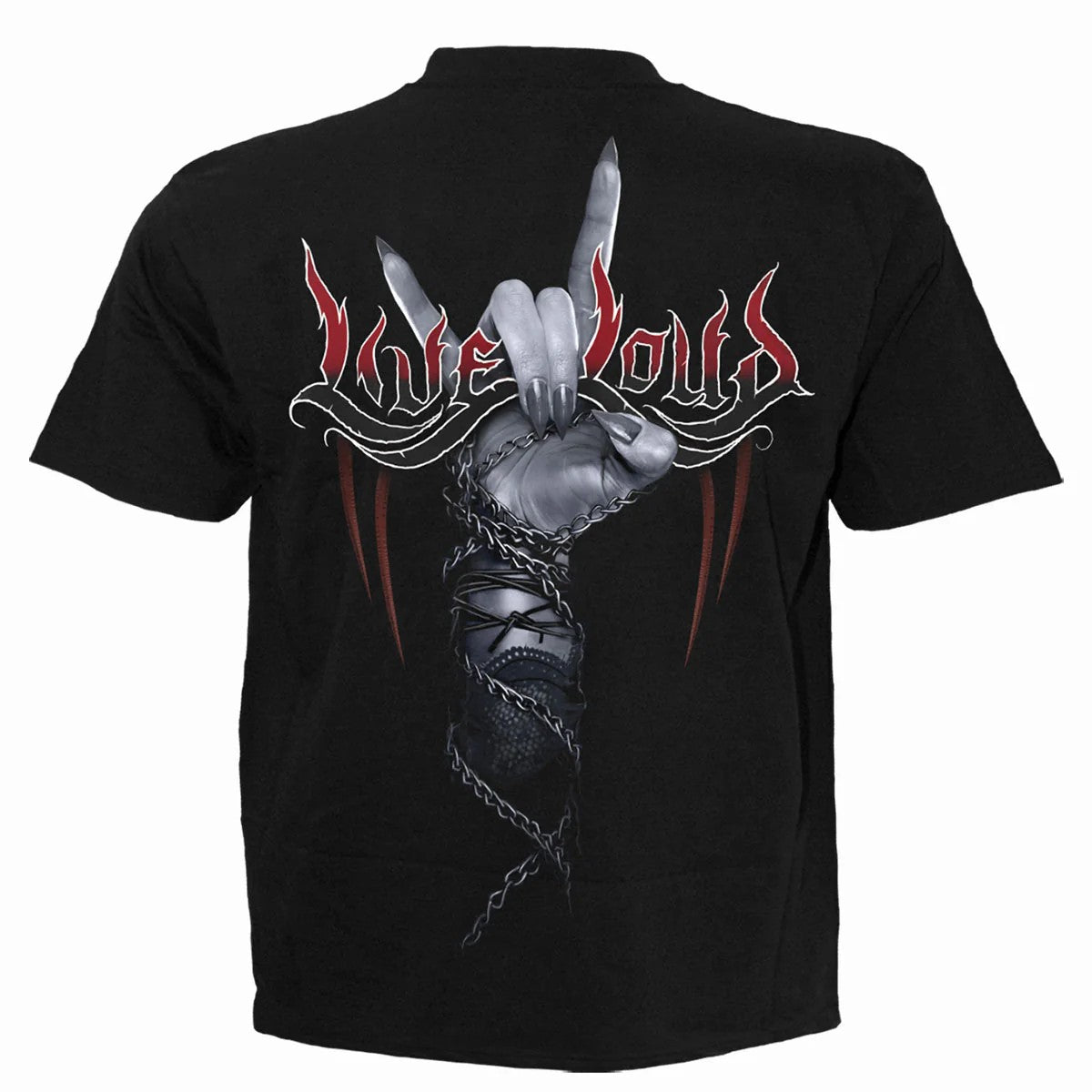 Black - Back - Spiral Direct Unisex Adult Rock Loud T-Shirt