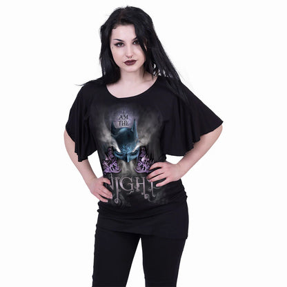Black - Back - Spiral Direct Womens-Ladies I Am The Night Batman Batwing Sleeve Top