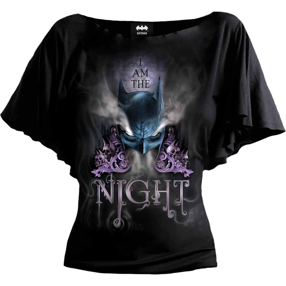 Black - Front - Spiral Direct Womens-Ladies I Am The Night Batman Batwing Sleeve Top