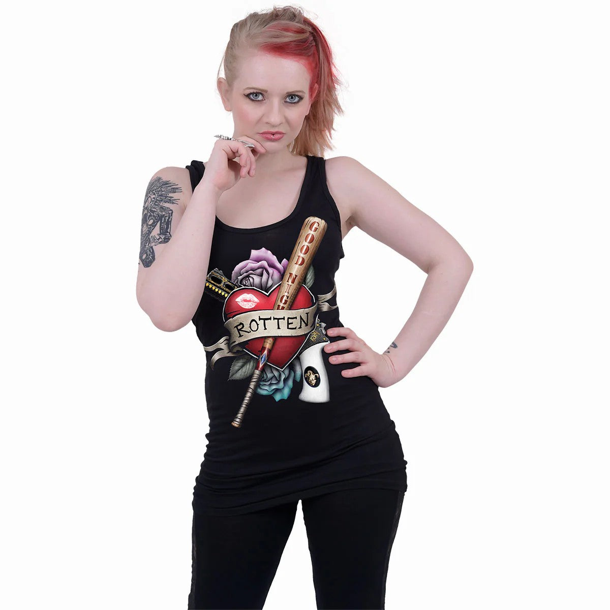 Black - Back - Spiral Direct Womens-Ladies Rotten Harley Quinn Razor Back Tank Top