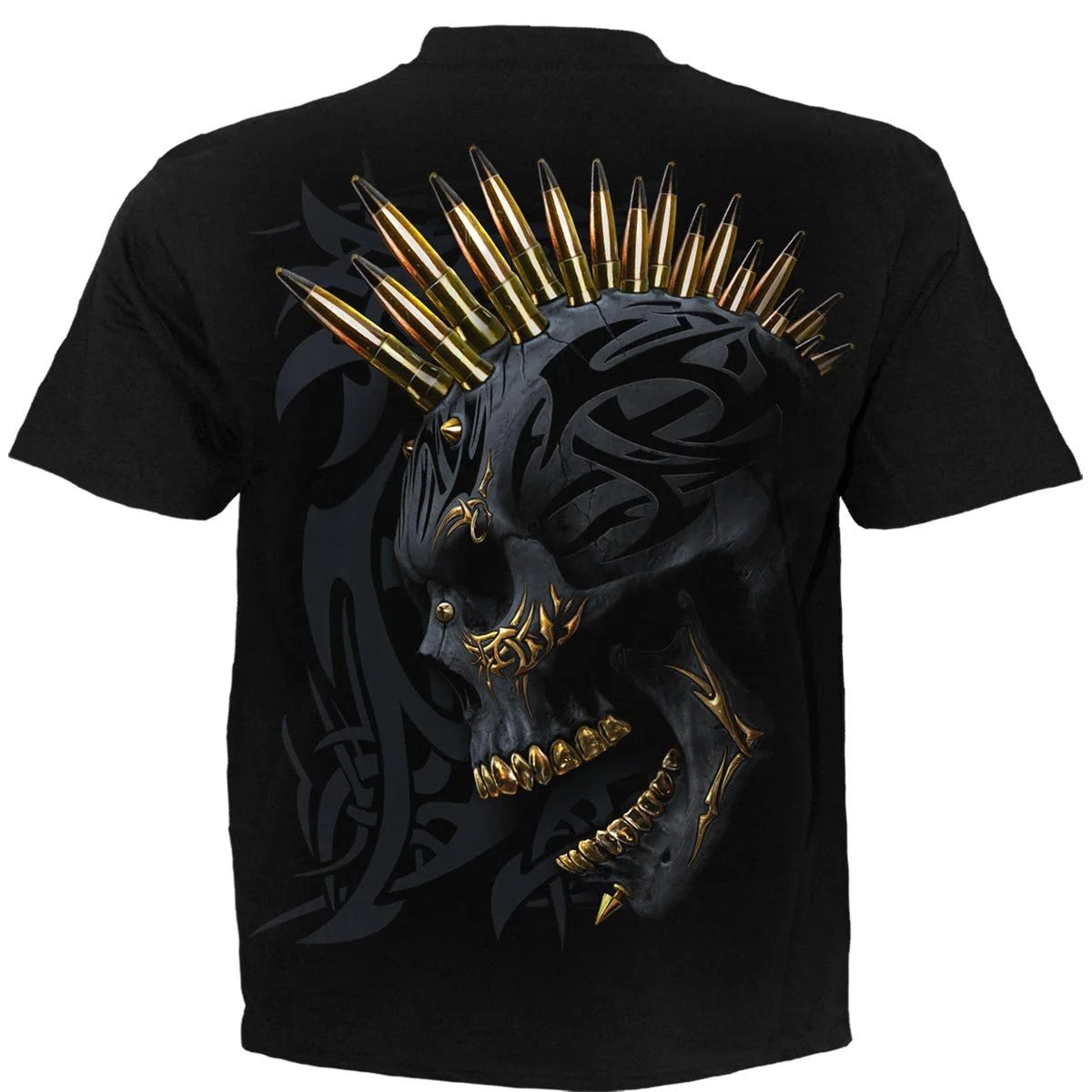 Black-Gold - Back - Spiral Direct Unisex Adult Black Gold Skull T-Shirt