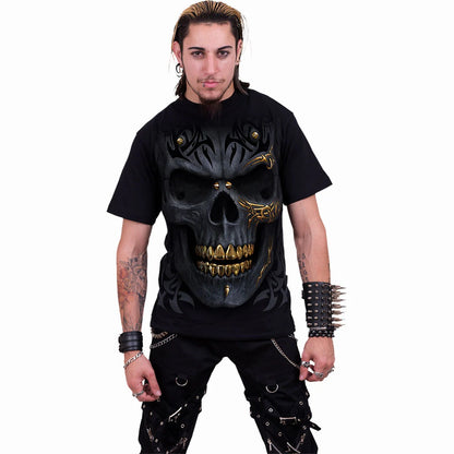 Black-Gold - Side - Spiral Direct Unisex Adult Black Gold Skull T-Shirt