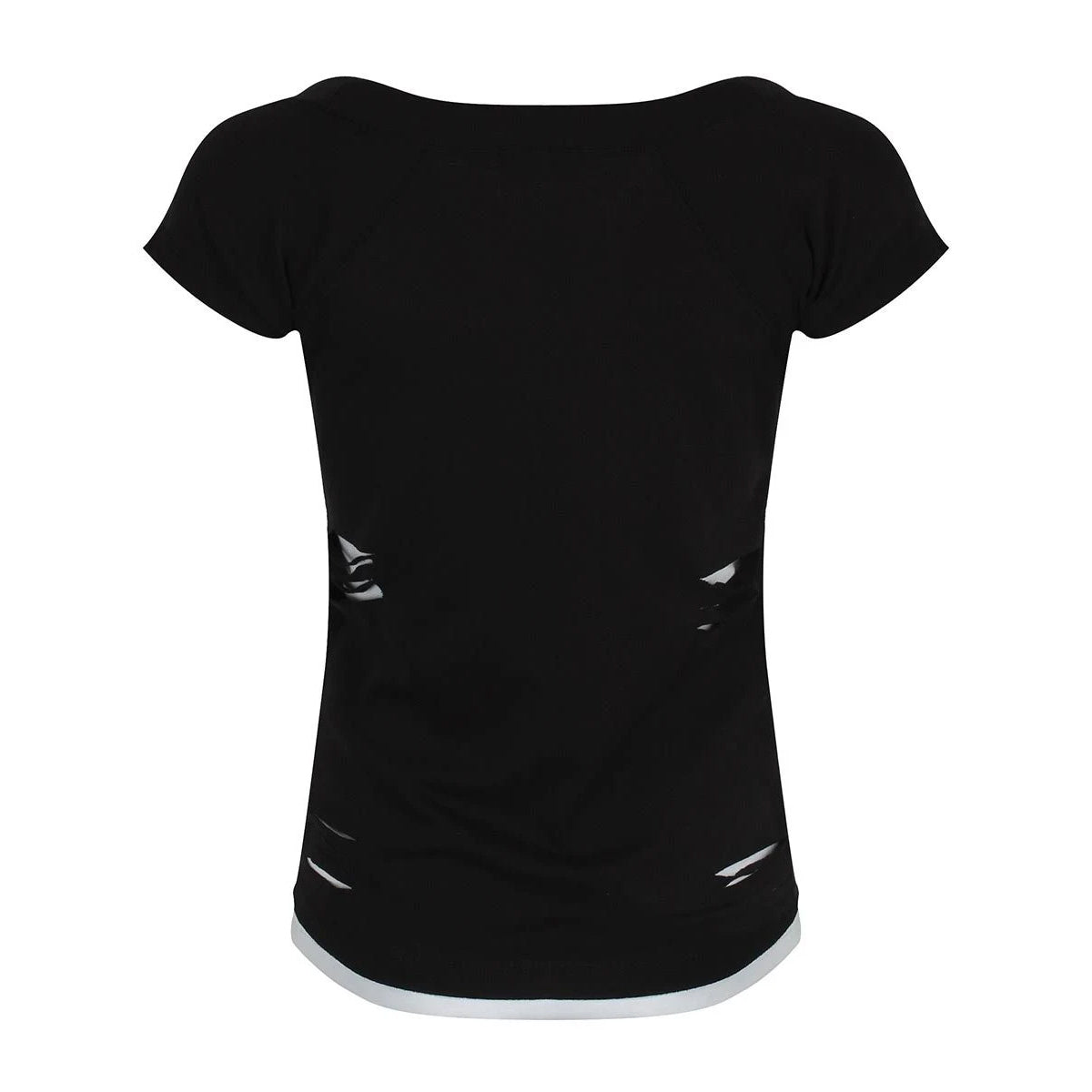 Black - Back - Spiral Direct Womens-Ladies Rock Angel Ripped 2 in 1 T-Shirt