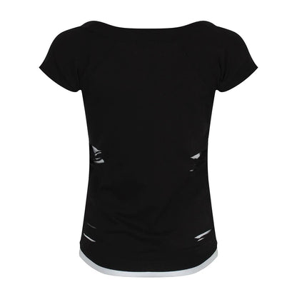 Black - Back - Spiral Direct Womens-Ladies Rock Angel Ripped 2 in 1 T-Shirt