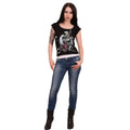 Black - Side - Spiral Direct Womens-Ladies Rock Angel Ripped 2 in 1 T-Shirt