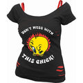 Black - Front - Looney Tunes Womens-Ladies Tough Chick Tweety Top