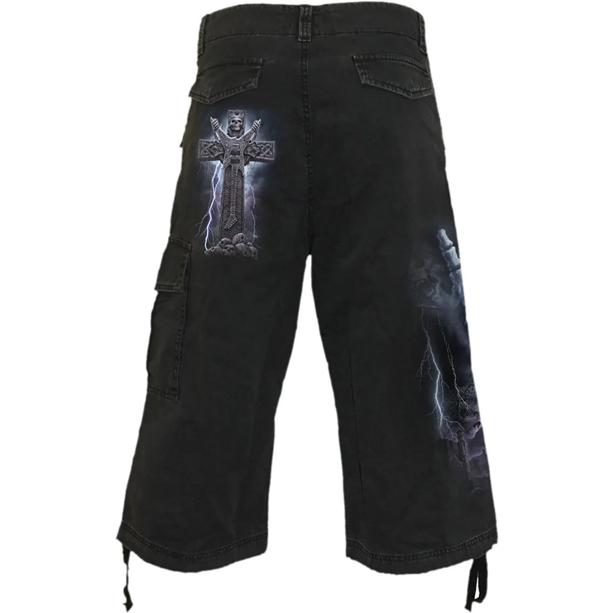 Black - Back - Spiral Direct Unisex Adult Rock Eternal Vintage Cargo Shorts