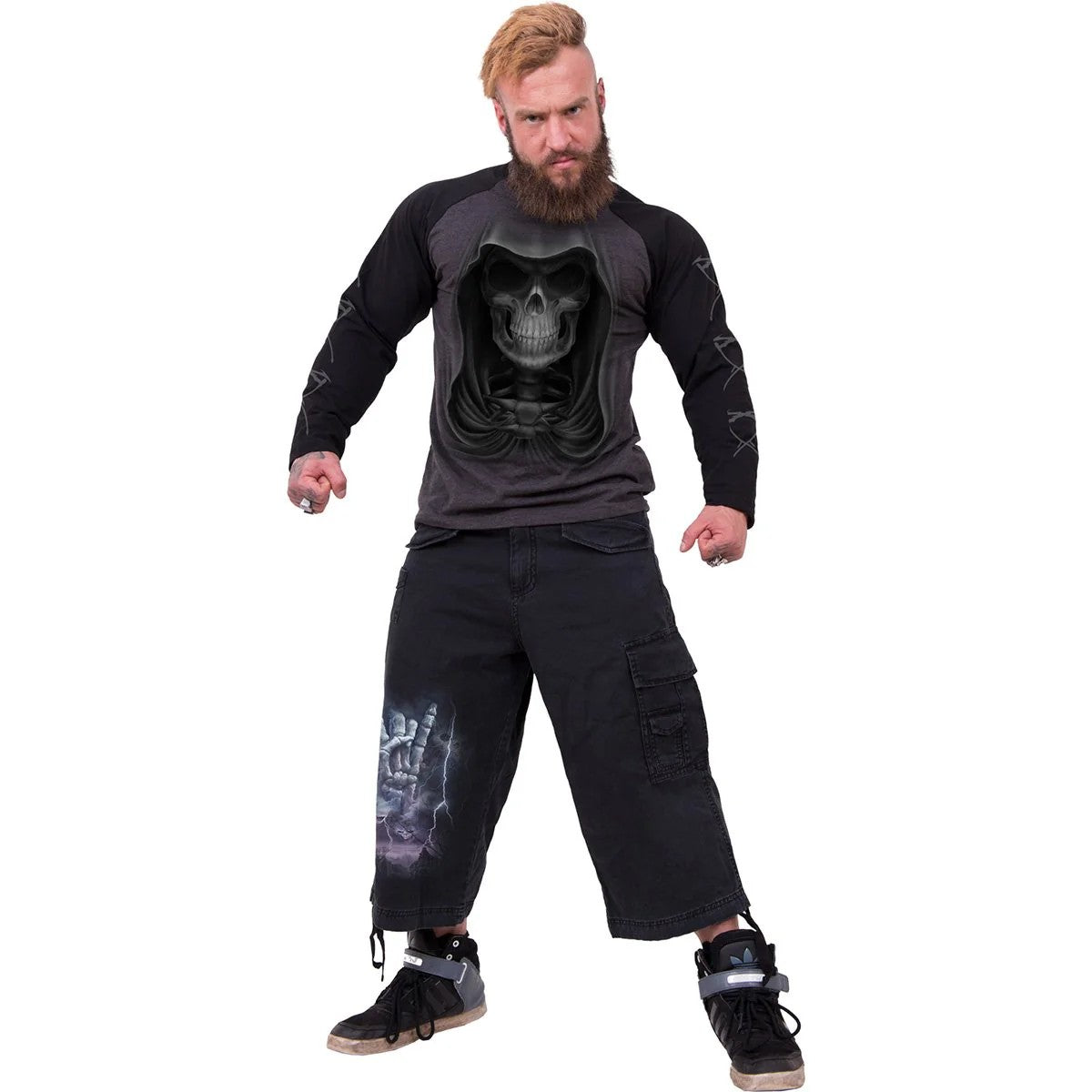 Black - Side - Spiral Direct Unisex Adult Rock Eternal Vintage Cargo Shorts