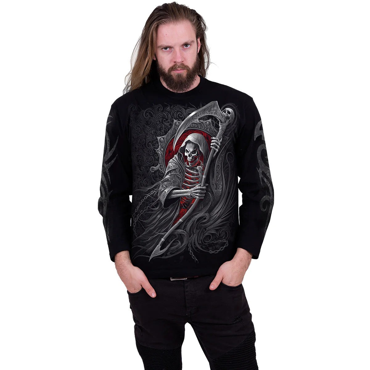 Black - Side - Spiral Direct Unisex Adult Reaper´s Portal Long-Sleeved T-Shirt