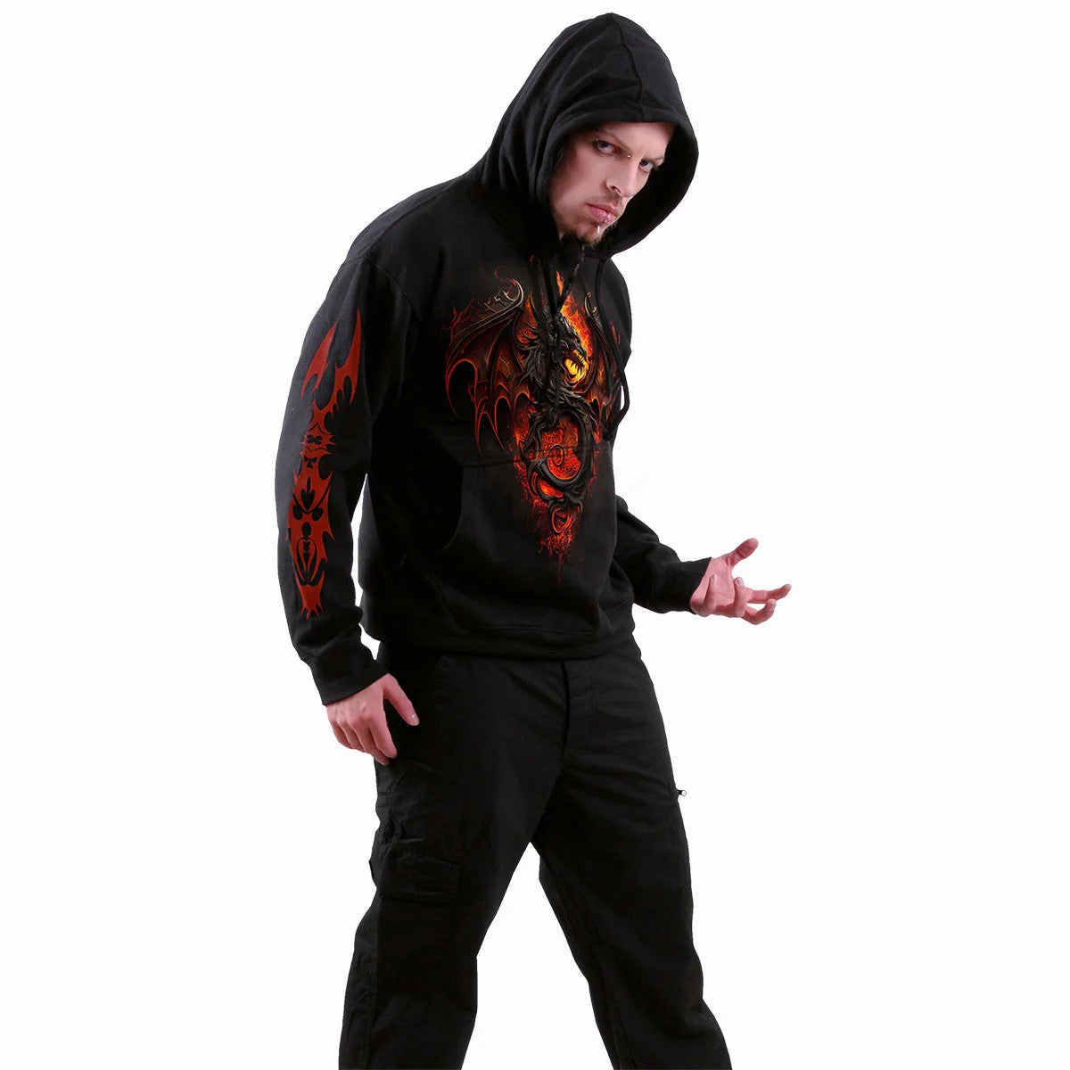 Black - Side - Spiral Direct Unisex Adult Infernal Duel Hoodie
