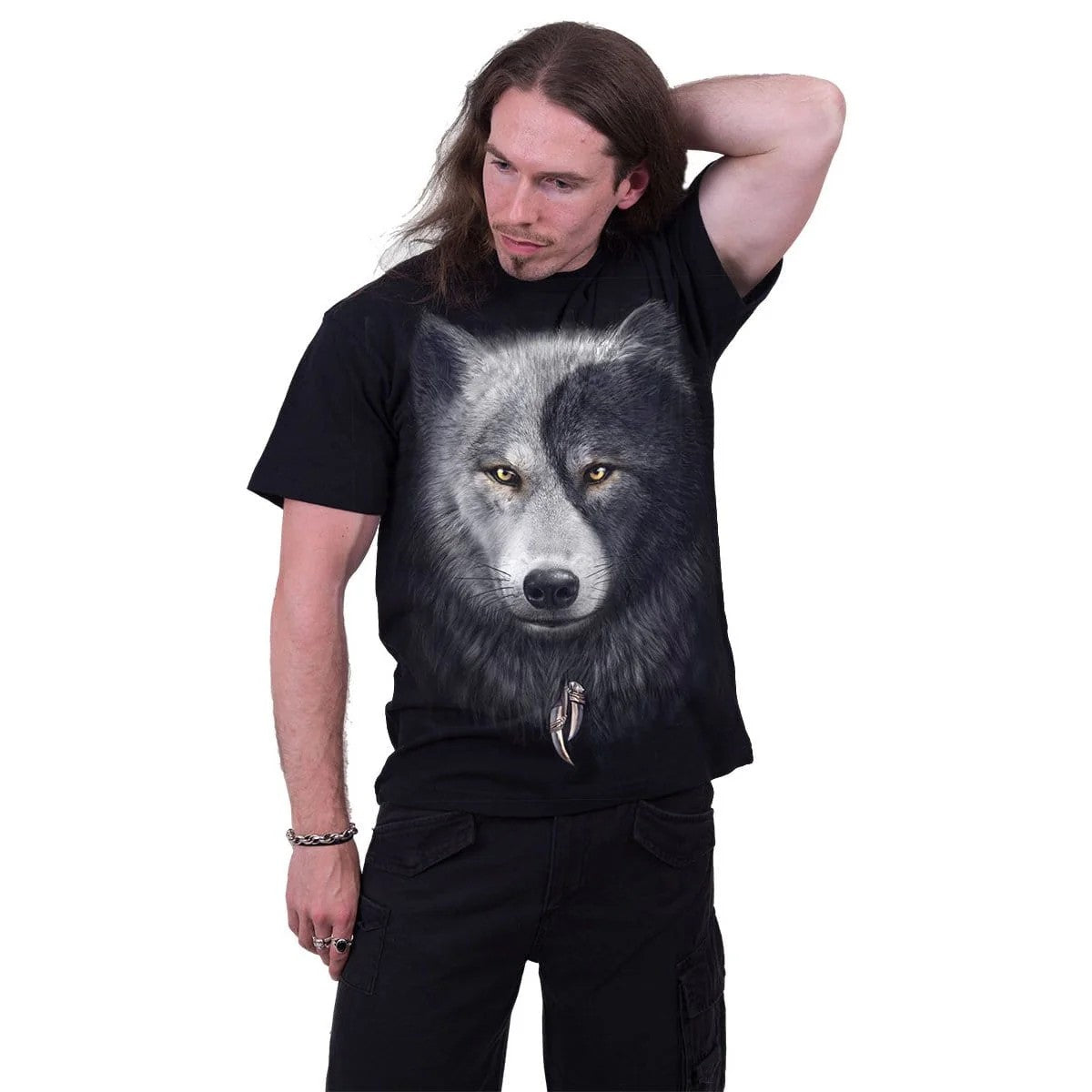 Black - Side - Spiral Direct Unisex Adult Wolf Chi T-Shirt