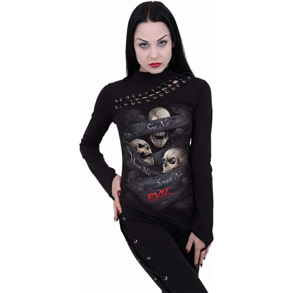 Black - Back - Spiral Direct Womens-Ladies See No Evil Slant Long-Sleeved T-Shirt