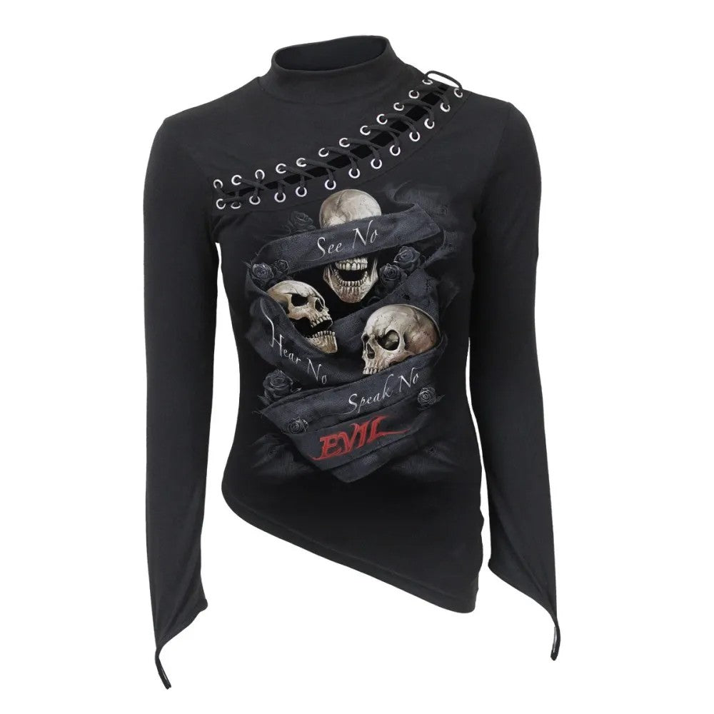 Black - Front - Spiral Direct Womens-Ladies See No Evil Slant Long-Sleeved T-Shirt