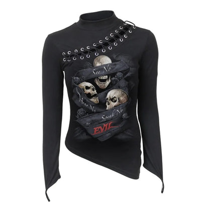 Black - Front - Spiral Direct Womens-Ladies See No Evil Slant Long-Sleeved T-Shirt