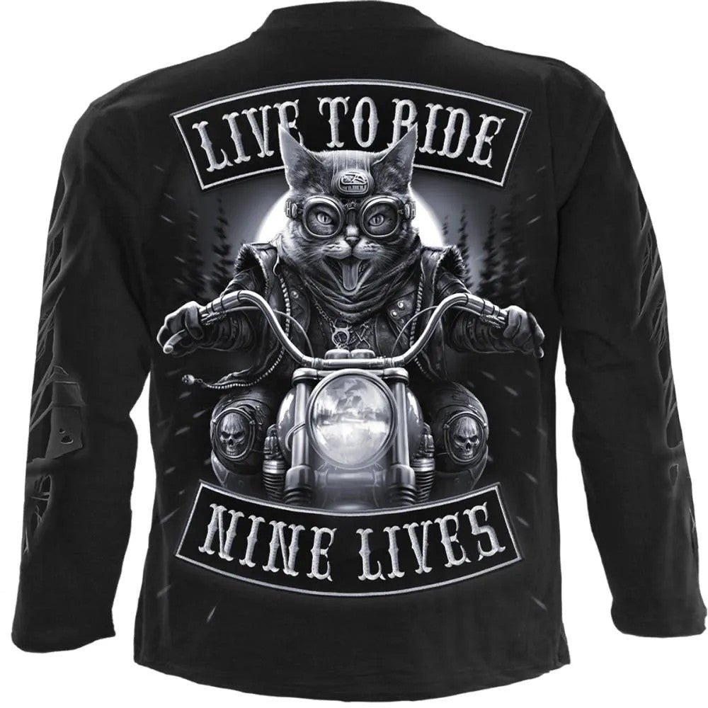 Black - Back - Spiral Direct Unisex Adult Nine Lives Long-Sleeved T-Shirt