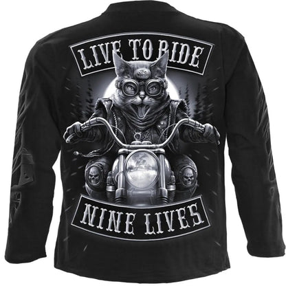 Black - Back - Spiral Direct Unisex Adult Nine Lives Long-Sleeved T-Shirt