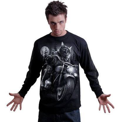 Black - Side - Spiral Direct Unisex Adult Nine Lives Long-Sleeved T-Shirt