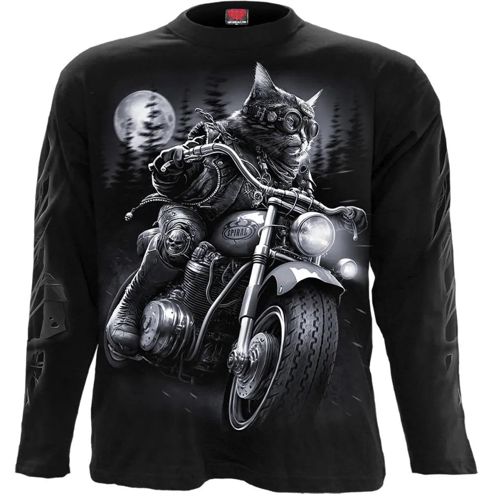 Black - Front - Spiral Direct Unisex Adult Nine Lives Long-Sleeved T-Shirt