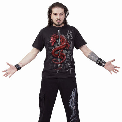 Black - Side - Spiral Direct Unisex Adult Oriental Dragon T-Shirt